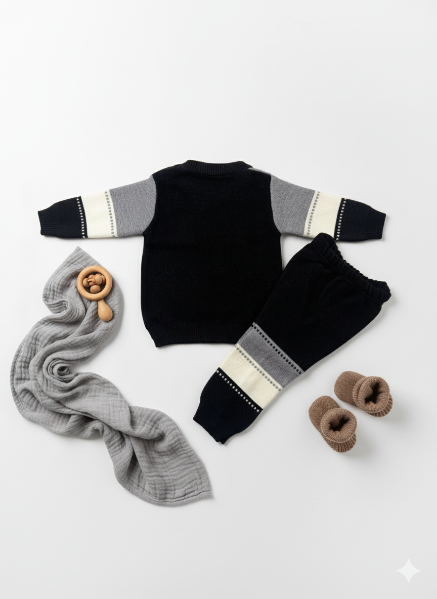 Woolen suit with colourblock strips