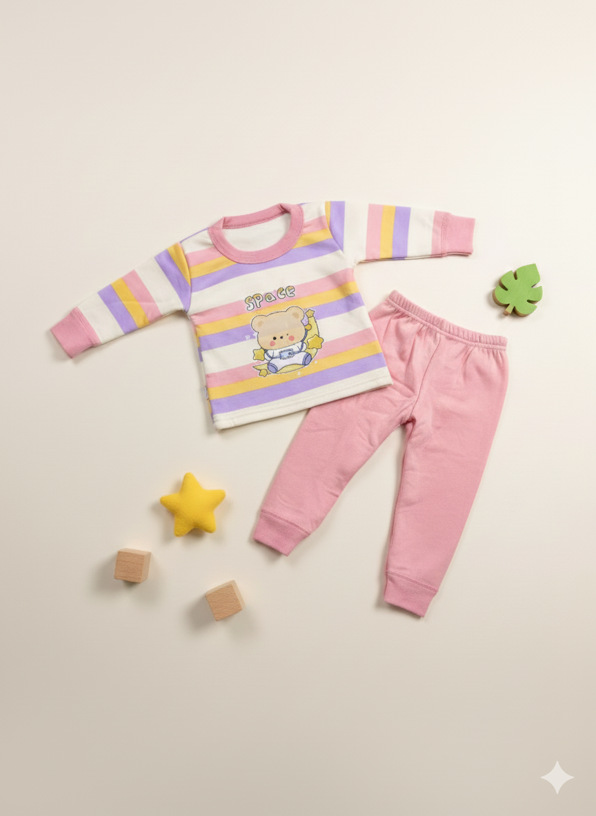 Pink space bear fleece suit