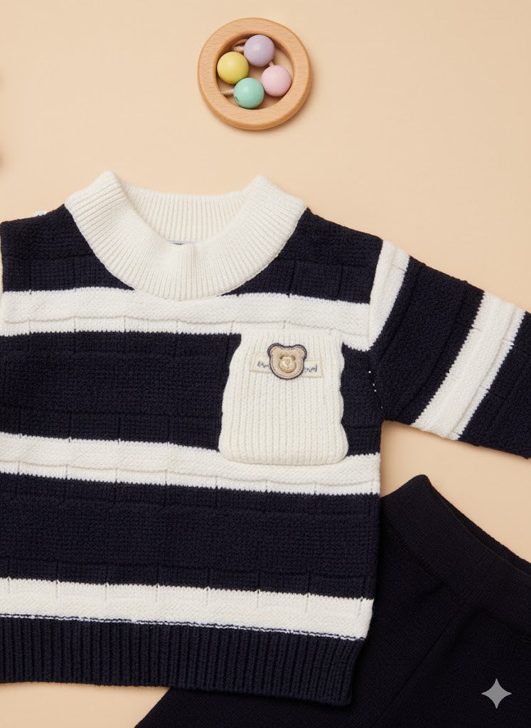 Kids Black and White Stripes Pajama Set